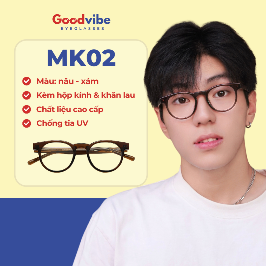 Gọng Kính Mắt Tròn, Chất Liệu Nhựa, Phù Hợp Cho Nam Và Nữ,Chống Tia UV - MK02