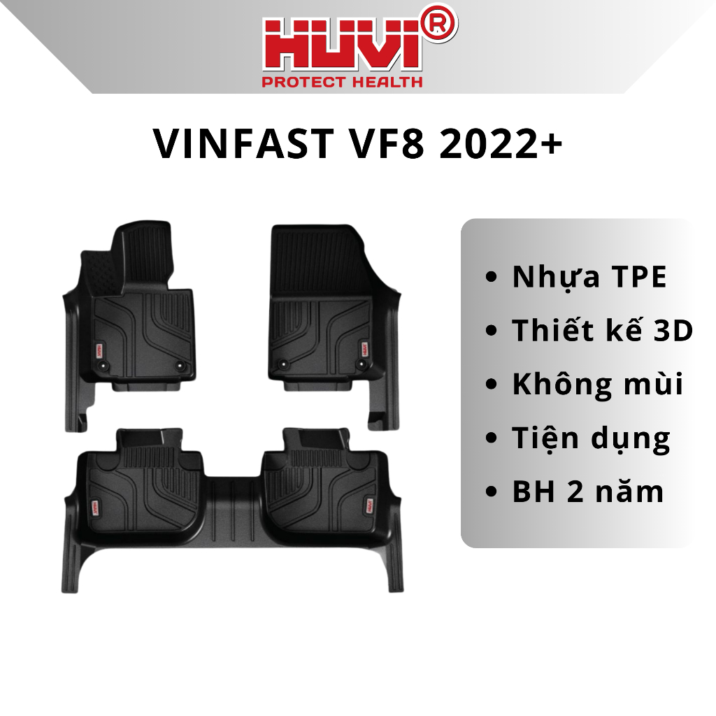 [CHÍNH HÃNG] Thảm lót sàn xe ô tô Vinfast VF8 3D nhựa TPE (kèm rối) - HUVI Việt Nam
