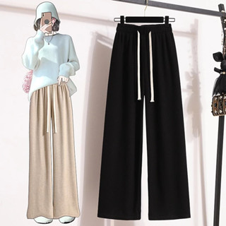  Quần Ống Suông Nữ Thu Đông Chất Nỉ Ép Mịn - Quần Ống Rộng Cạp Chun Lưng Cao Có Dây Rút Eo M100 