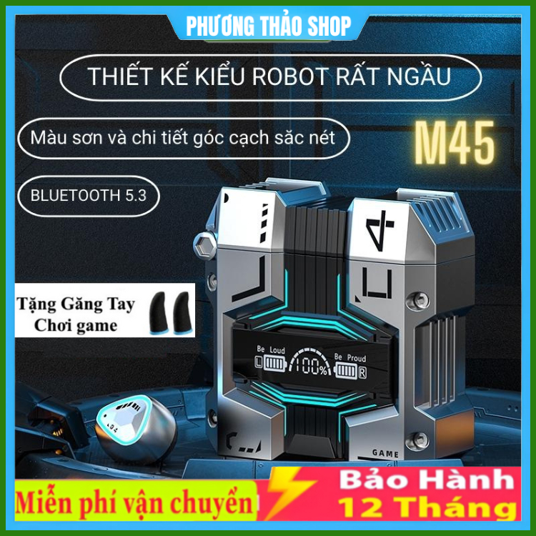 Tai nghe bluetooth M45 phiên bản gaming Tws 5.3,tai nghe không dây chơi game độ chễ thấp âm thanh ba