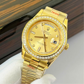 Đồng Hồ Nam Rolex , Máy Cơ Nhật Bản, Mặu Vàng Gold, Size 38/40mm, Viền Đá Swarovski Lấp Lánh, Thép 904L, Kính Saphia