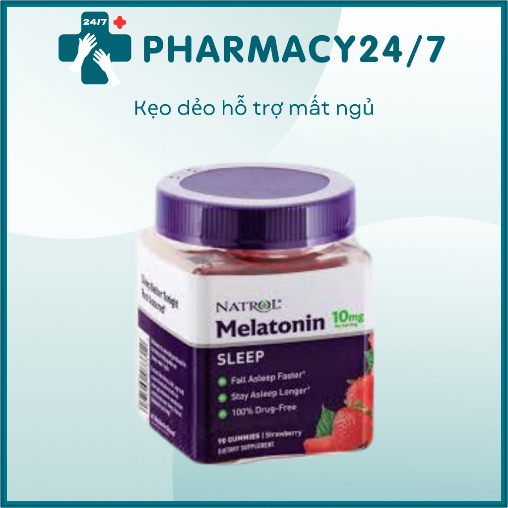 Kẹo dẻo hỗ trợ mất ngủ giúp ngủ ngon ngủ sâu giấc Natrol Melatonin hương dâu