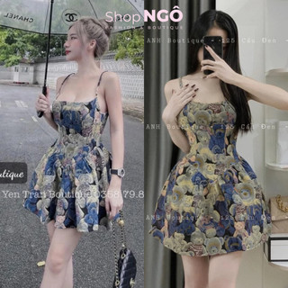 Đầm váy thời trang nữ mặc đi chơi đi tiệc,Đầm hai dây bố dạ gấu 3D dáng xoè 2 tone sang chảnh xinh xắn siêu hot hàng CC