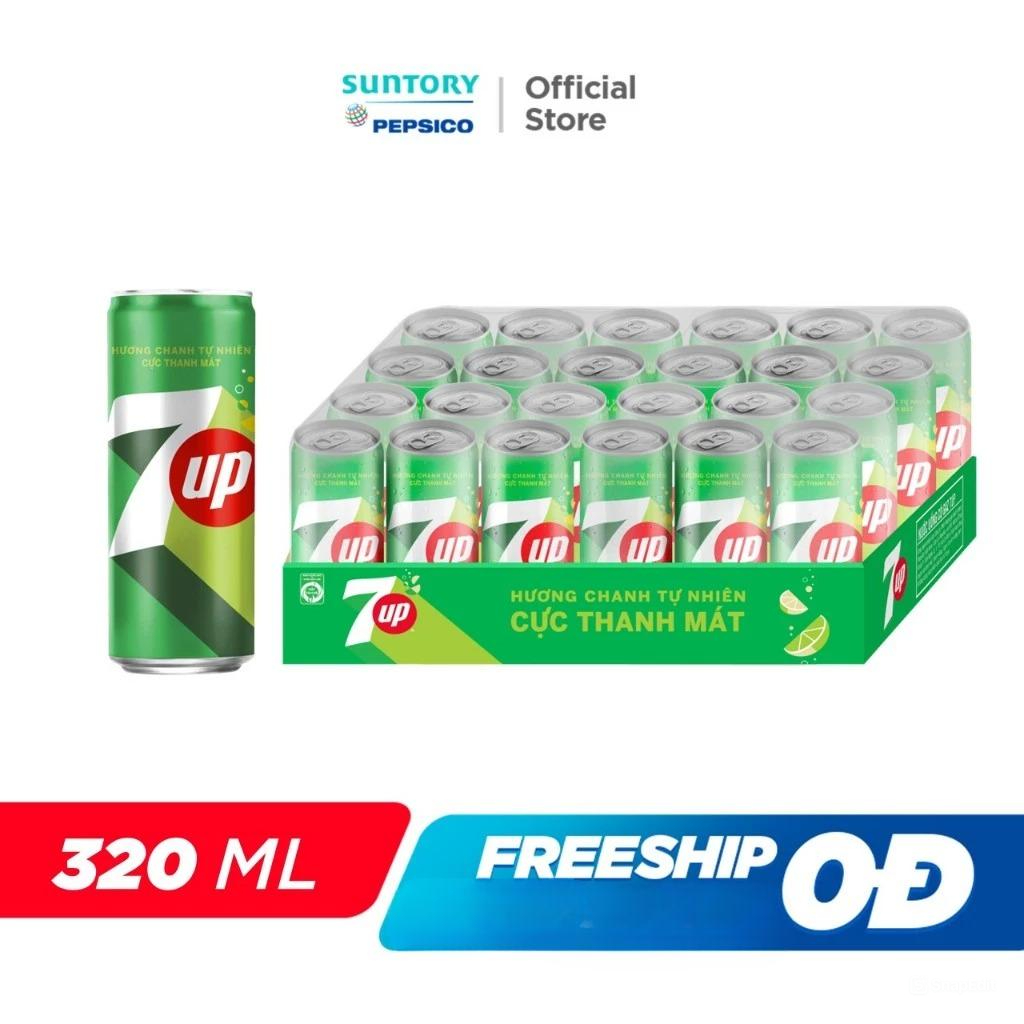 Thùng 24 Lon Nước Ngọt Có Gaz 7Up Lon Xanh (320ml/lon)