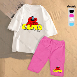Bộ lửng cho bé gái Đồ bộ ngố bé gái size đại 25kg 30kg 40kg 45kg in ELMO mặc xinh dễ thương cotton 100%  HEBIKIDS