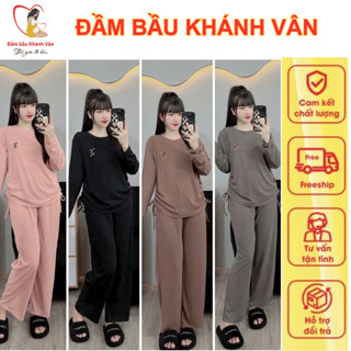 Bộ Đồ Bầu Và Sau Sinh Chất Thun Tăm Thu Đông Quần Dài Dài Tay Vén Ngực Cho Bé Ti Dễ Thương Mặc Nhà UH110