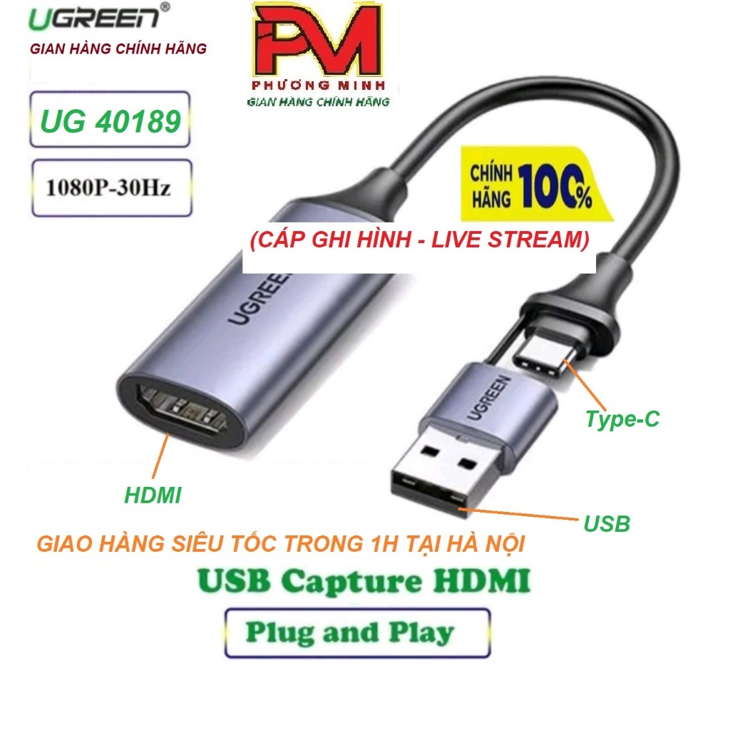 Cáp Ghi Hình Live Stream HDMI To Type-C và USB Ugreen 40189 Jasoz T-G190 Video Capture cho điện thoạ