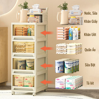 Kệ để bỉm sữa X-9476-1 kệ để đồ cho bé sơ sinh kệ để đồ đa năng có bánh xe di chuyển tiện lợi