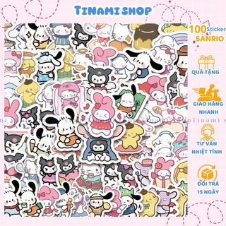  100 sticker Sanrio kuromi melody cinnamon pompompurin hình dán trang trí laptop điện thoại 
