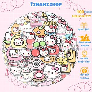 Set 100 sticker hello kitty nhãn dán hình mèo đáng yêu trang trí laptop điện thoại quà tặng