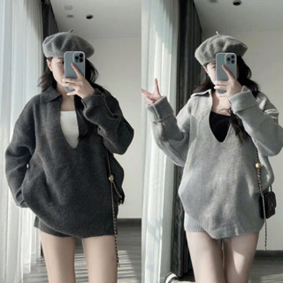  Set đồ nữ 3 món - Áo len cổ chữ V dài tay mix quần short kèm áo 2 dây bên trong siêu xinh 