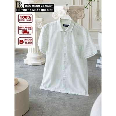 Áo sơ mi linen sọc premium tay ngắn mềm mịn thoáng mát, form regular - Bravery
