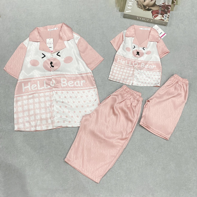 Set bộ pijama lụa mẹ và bé, áo cộc quần lửng chất lụa xước