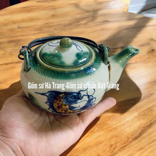 Bộ ấm chén Bát Tràng men giả cổ vẽ cá