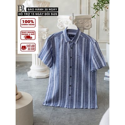 Áo sơ mi linen sọc premium tay ngắn mềm mịn thoáng mát, form regular - Bravery