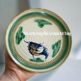 Bộ ấm chén Bát Tràng men giả cổ vẽ cá