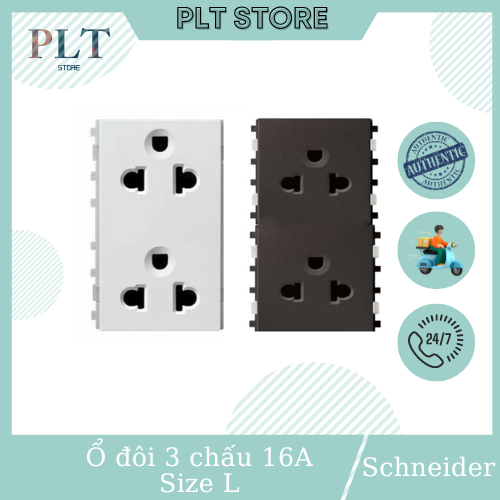 Ổ Cắm Đôi 3 Chấu 16A Size L Schneider Dòng ZENcelo A 84426LUES2_WE_G19, 84426LUES2_BZ_G19