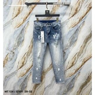 Quần Purple Nam Xanh Dáng Skinny wash xanh bụi trơn vảy sơn dập nhăn loang 3D ống 4 cúc boy phố PPXS