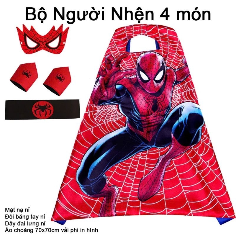 Set 4 món áo choàng mặt nạ thắt lưng băng tay người nhện hóa trang Halloween bé trai gái