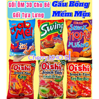🔥HOẢ TỐC HCM City💕GẤU BÔNG GỐI NẰM - GỐI ÔM 3D Hình Bánh Snack Oishi-Hảo Hảo-Swing Vui Nhộn Cho Bé Yêu-An Toàn-Lông Mịn