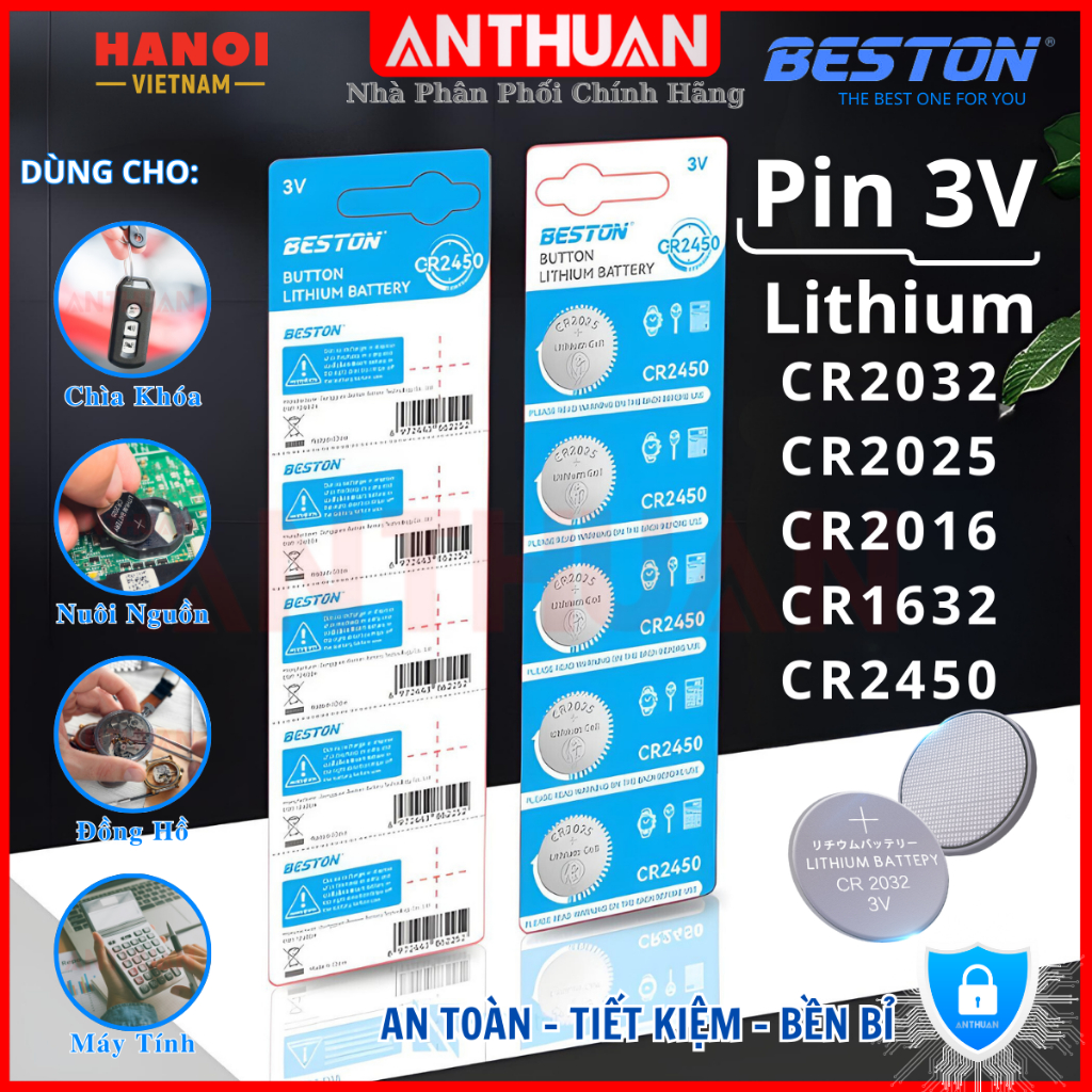 HCM  Pin 3V CR2032 CR2025 CR2016 CR1632 CR2450 Beston thay khóa xe máy ôtô ,điều khiển từ xa...