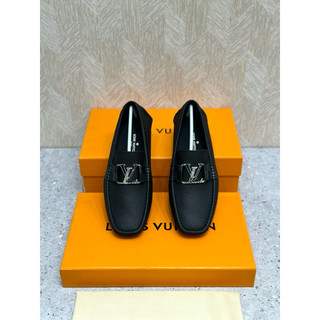 [Hot🔥]Giày moca 𝕃𝕍 đen trơn đai chữ fullbox