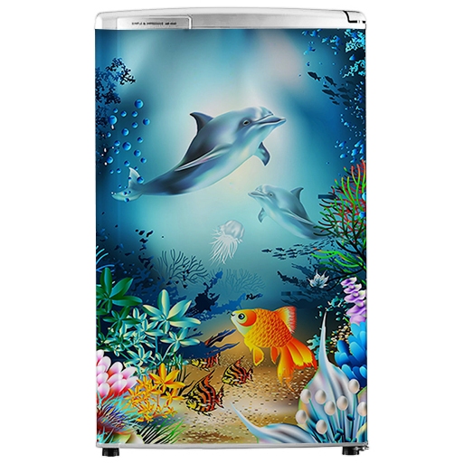 Decal dán tủ lạnh mini 3d cá heo đại dương (26-60x90)