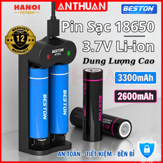 Combo Pin Sạc 18650 3.7V Dòng Xả Cao Beston 3300mAh 2600mAh kèm sạc đa năng M7001 sạc nhanh tự ngắt