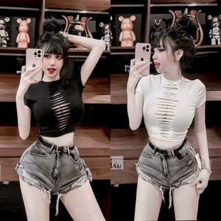  Áo Thun Croptop Xẻ Ngực Ngắn Tay Ôm Body Sexy cá tính thời trang nữ 