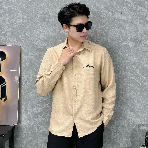 Áo Sơ Mi nam thêu chữ ký ngực chất liệu đũi vân nhẹ mát mới mẻ phong cách thời trang đủ size 45kg đến 88kg