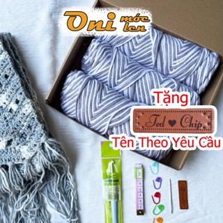 Bộ Nguyên Liệu Móc Khăn Choàng Cổ Bằng Len Ống Cotton Love Tặng Kèm Tag In Tên Theo Yêu Cầu, Có Video Hướng Dẫn