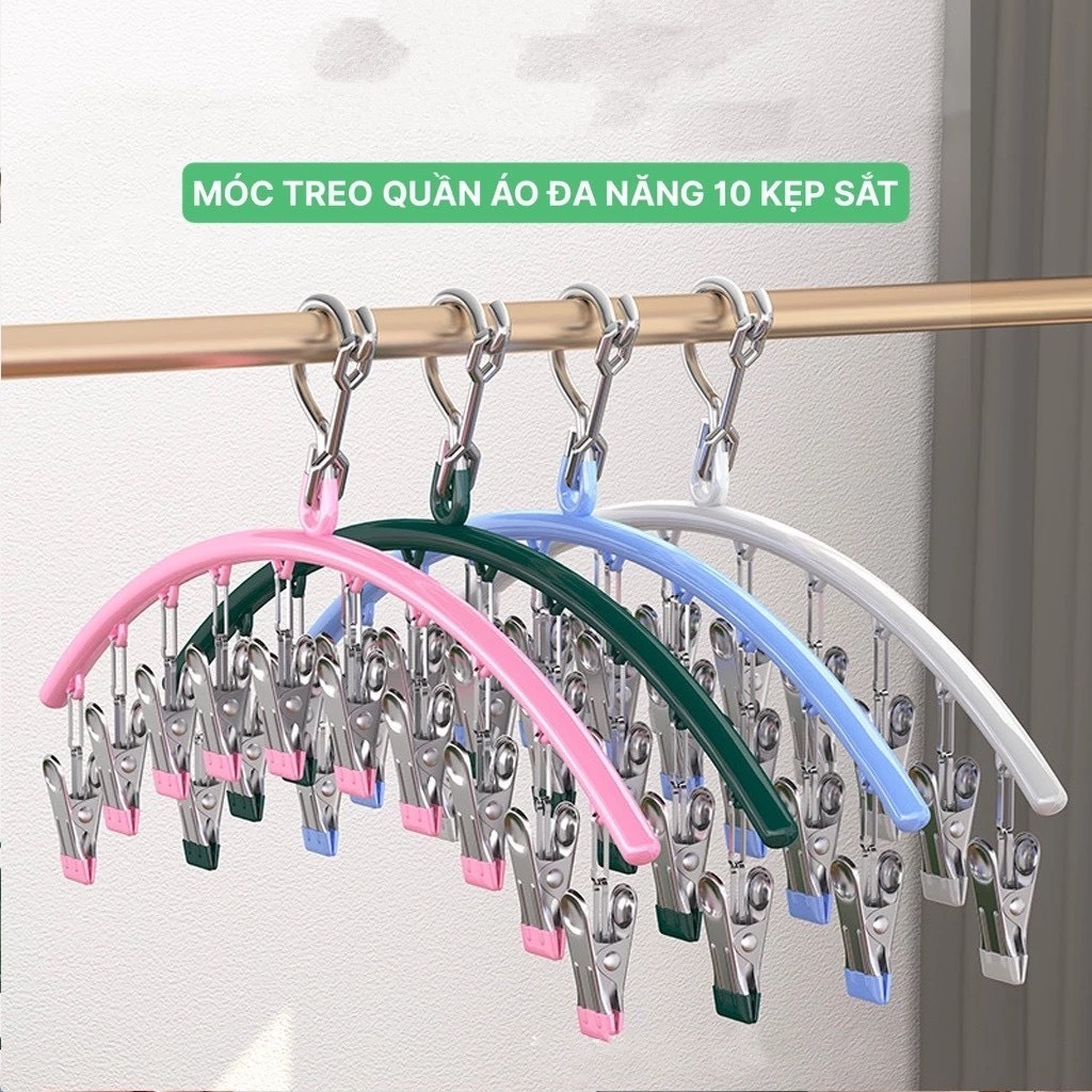 Móc treo quần áo inox đa năng vỉ 10 cái