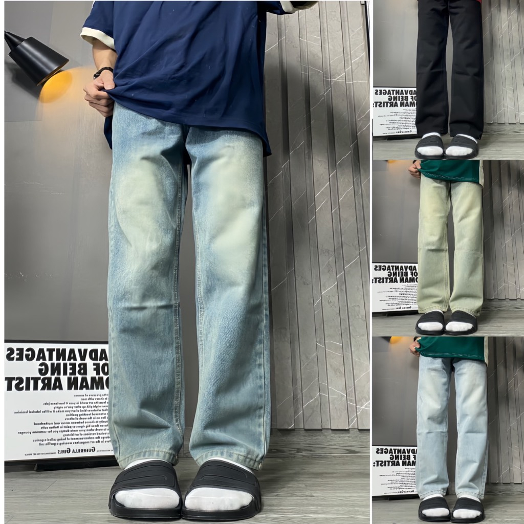 Quần Baggy trơn 3 màu ,quần jean nam phong cách ống suông hàn quốc .quần rin nam nữ mặt được .