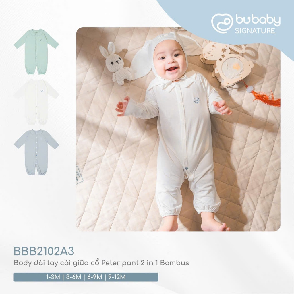 Body Dài Tay Cài Giữa Cổ Peter Pant 2 in 1 Bambus Bubaby Cho Bé