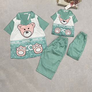 Set bộ pijama lụa mẹ và bé, áo cộc quần lửng chất lụa xước