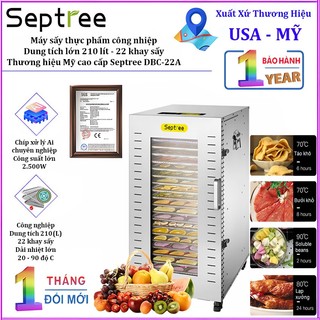 Máy sấy thực phẩm công nghiệp, dung tích 210 lít, 22 khay. Thương hiệu Mỹ cao cấp Septree DBC-22A