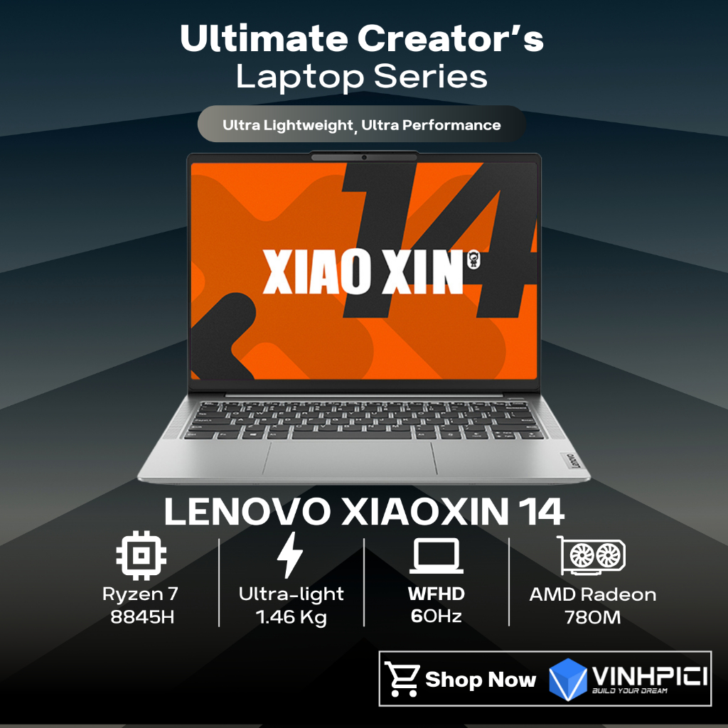 Laptop Lenovo Xiaoxin 14 AI 2024 (R7-8845H/ Radeon 780M/ Ram 16GB/ SSD 512GB/ 14" WUXGA 100% sRGB)