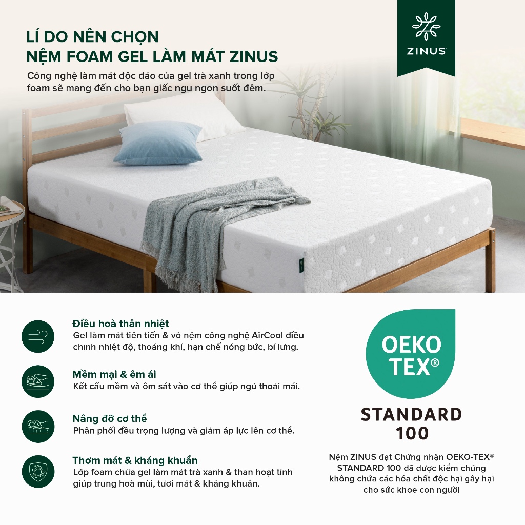 Nệm Memory Foam Gel Mát 25cm Zinus - 10in Gel-Infused Foam Mattress | BigBuy360 - bigbuy360.vn