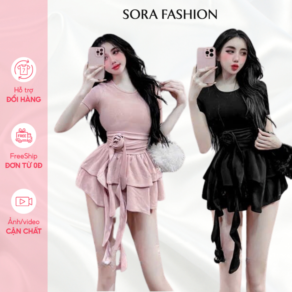 Váy Nữ Chiết Eo Ôm Body Đính Hoa Sora Fashion, Đầm Váy Nữ Thiết Kế Dáng Ngắn Sexy Chất Liệu Thun Tăm Hàn 169