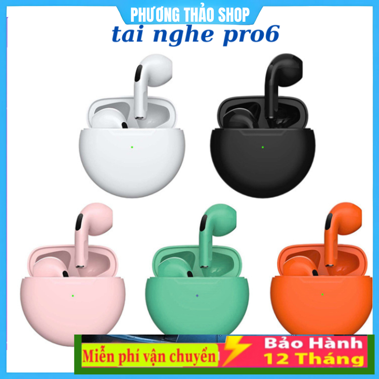 Tai nghe bluetooth Pro 6 kết nối không dây có cảm biến đổi tên định vị âm thanh nổi và bass trầm, Ta