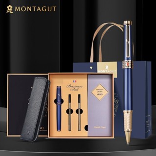 Set bút bi ký tên Montagut M801 màu xanh, khắc tên theo yêu cầu cao cấp kèm 2 ngòi và bao da làm quà tặng sếp, đối tác