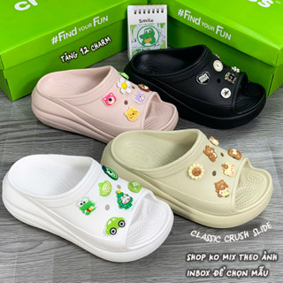 Dép Lê Classic Crush Slide unisex đế cao 5.2 cm tặng kèm 12 stickers 3D gắn dép, full tag