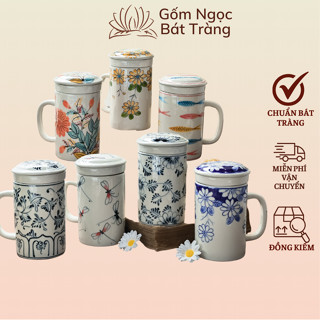 Cốc Lọc Trà, Cốc Uống Nước Gốm Sứ Bát Tràng, Cốc Sứ, Cốc Uống Nước Dung Tích 300ml | Gốm Ngọc