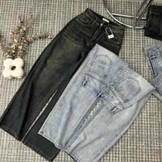 (VẢI QC-CAO CẤP) Quần Jean Nữ Ống Suông Dập Nổi Chữ Min-Min