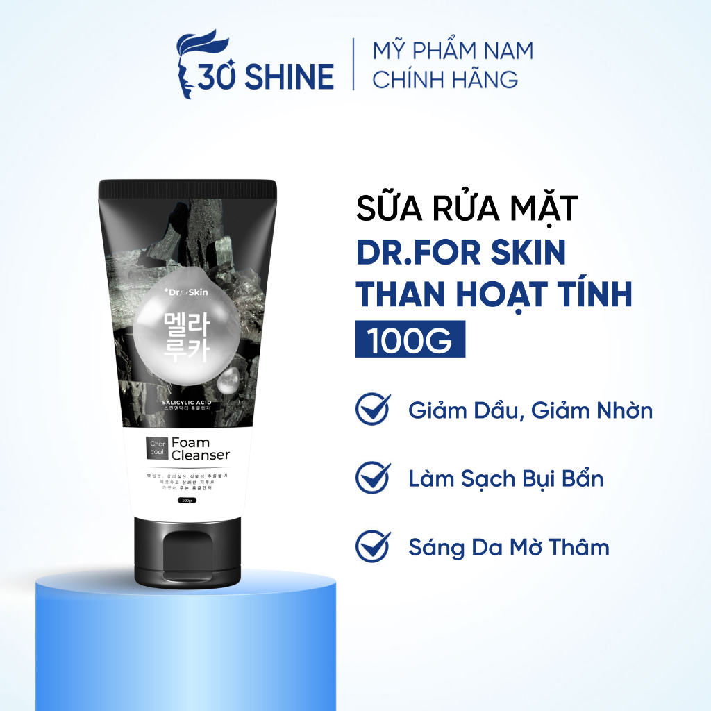 Sữa Rửa Mặt Cho Nam Sạch Dầu Nhờn Sáng Da Dr.FORSKIN Than Hoạt Tính 100g