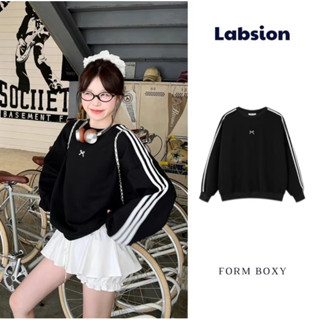 Áo nỉ ép nơ màu đen viền sọc by Labsion