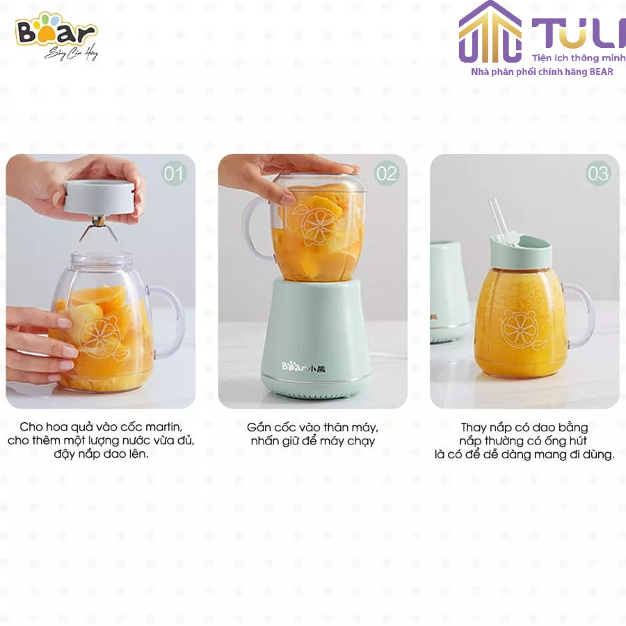 Máy xay sinh tố cầm tay 2 cối Bear BL-4H04M (LLJ-C04W1),150W, Lưỡi dao 4 cánh xay đá bi, BH 18 Tháng | BigBuy360 - bigbuy360.vn