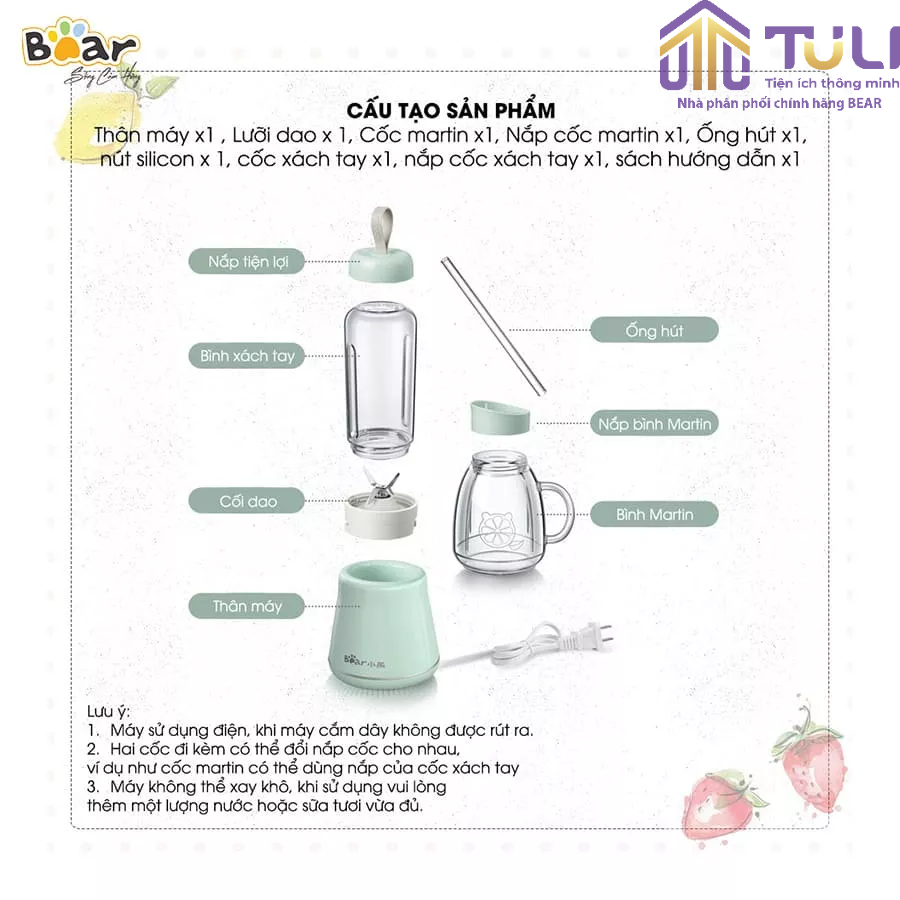 Máy xay sinh tố cầm tay 2 cối Bear BL-4H04M (LLJ-C04W1),150W, Lưỡi dao 4 cánh xay đá bi, BH 18 Tháng | BigBuy360 - bigbuy360.vn