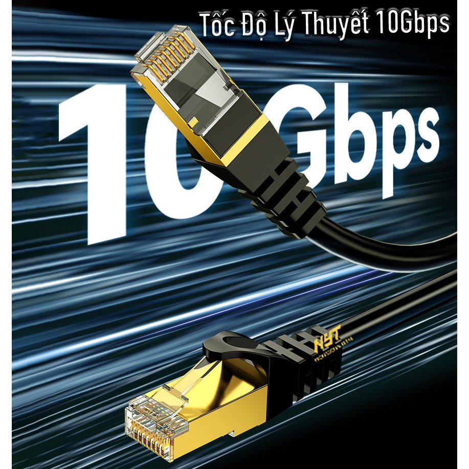 Dây Mạng Lan Cat7 NYT Bấm Sẵn Đen Dẻo Đầu Mạ Vàng 24K Chống Oxy Hóa