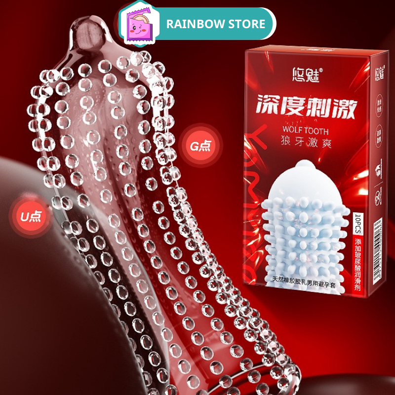 Bao cao su gân gai Wolftooth siêu mỏng, nhiều gel tăng khoái cảm - Hộp 10 bcs